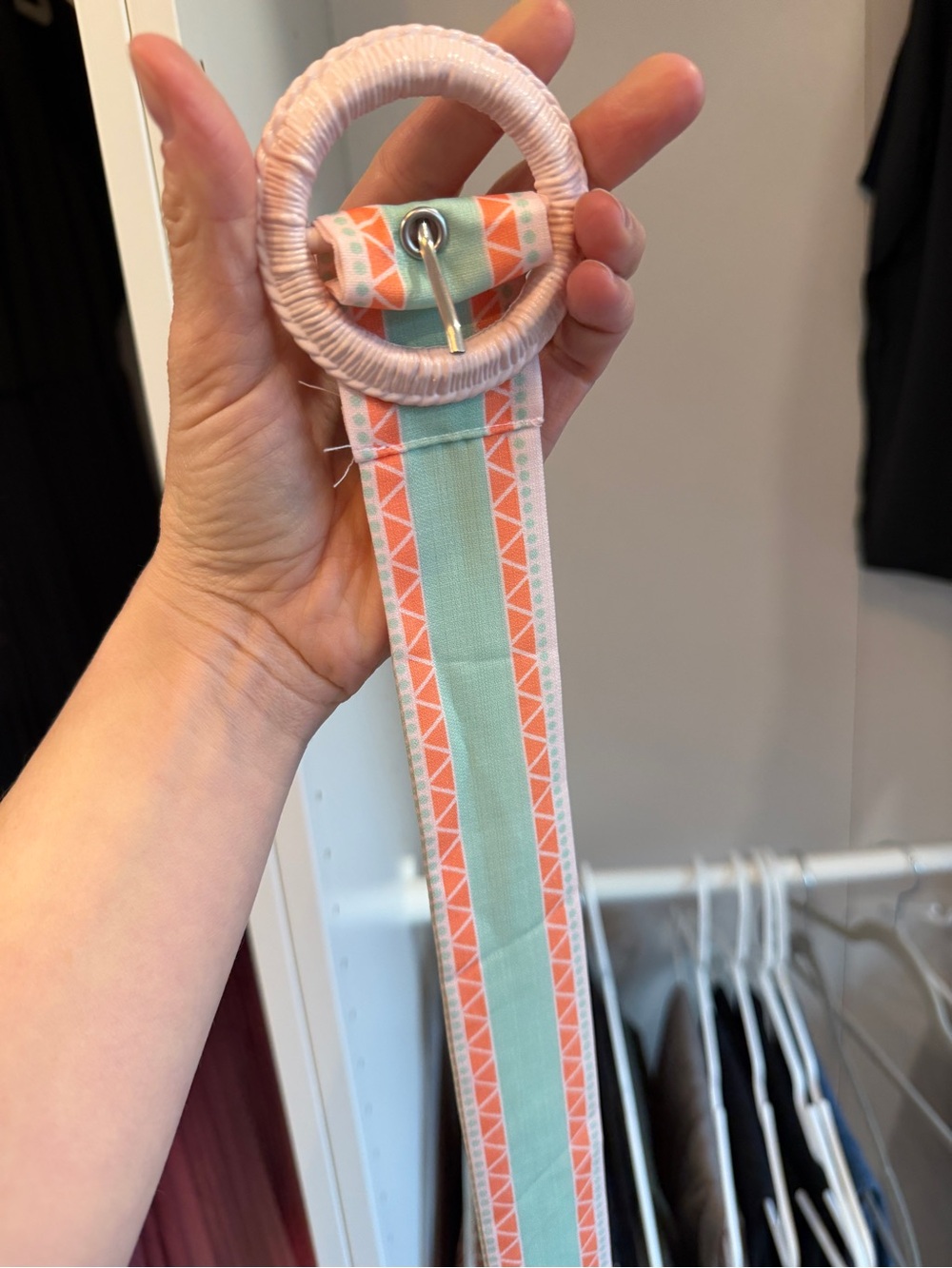 Peach Midi Dress with Mint and Coral Border - Picture 7 of 7